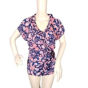 Old Navy Womens Floral Wrap Top‎ Blouse Flutter Sleeve Ruffle Tie Side Size XL